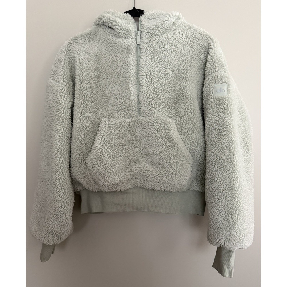 Alo Yoga Streetside Half Zip Sherpa Hoodie Pullover Light Green Women's Medium